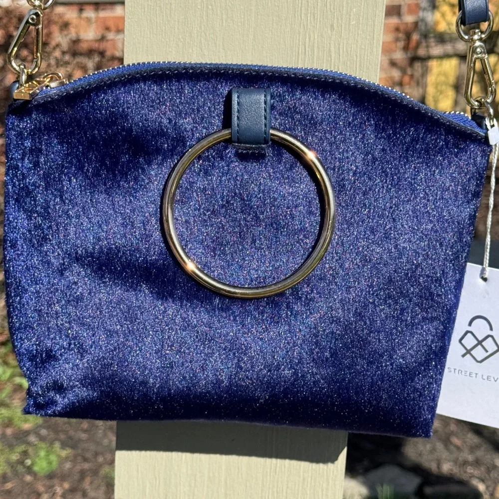 Ferdinand Crossbody Handbag, Bracelet Ring Handle, Royal Blue, with Faux Fur. BR